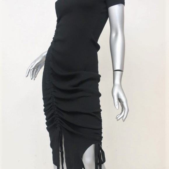 Milly Ruched Midi Dress Black Stretch Knit - Picture 4 of 7